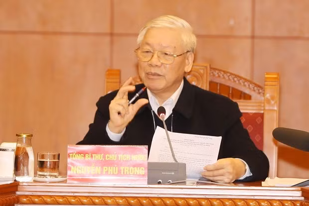 Tổng Bí thư, Chủ tịch nước Nguyễn Phú Trọng, Trưởng Tiểu ban Văn kiện Đại hội XIII của Đảng phát biểu kết luận cuộc họp. (Ảnh: Trí Dũng/TTXVN) Tổng Bí thư, Chủ tịch nước Nguyễn Phú Trọng, Trưởng Tiểu ban Văn kiện Đại hội XIII của Đảng phát biểu kết luận cuộc họp. (Ảnh: Trí Dũng/TTXVN)