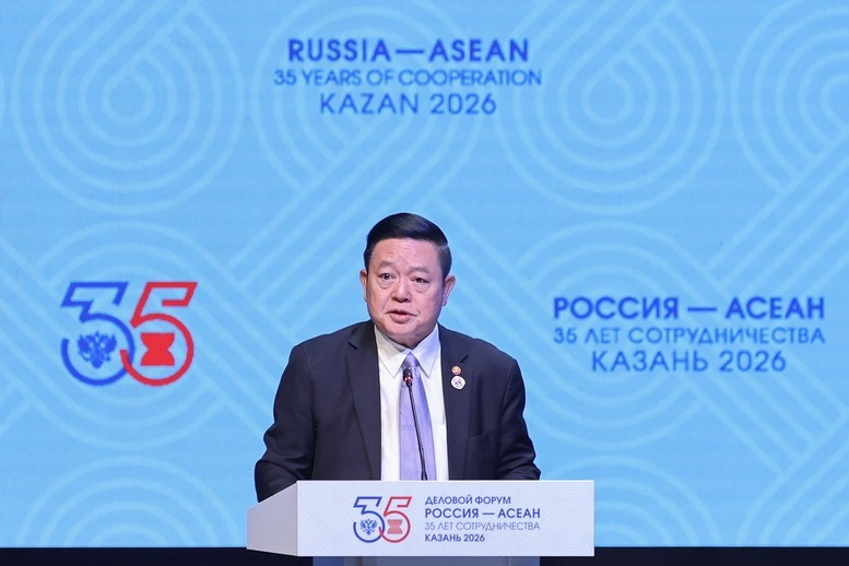 Tổng Thư ký ASEAN Kao Kim Hourn đề xuất bốn lĩnh vực các doanh nghiệp ASEAN và Nga cần tập trung khai thác thời gian tới. Ảnh: VGP/Nhật Bắc